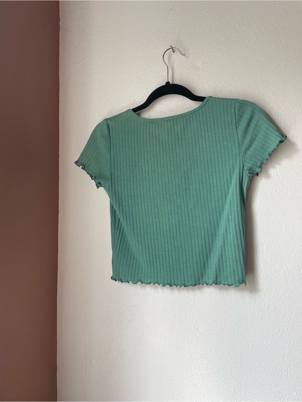 American Eagle Outfitters Mint Green Ribbed Button-Front Crop Top - Picture 3 of 4